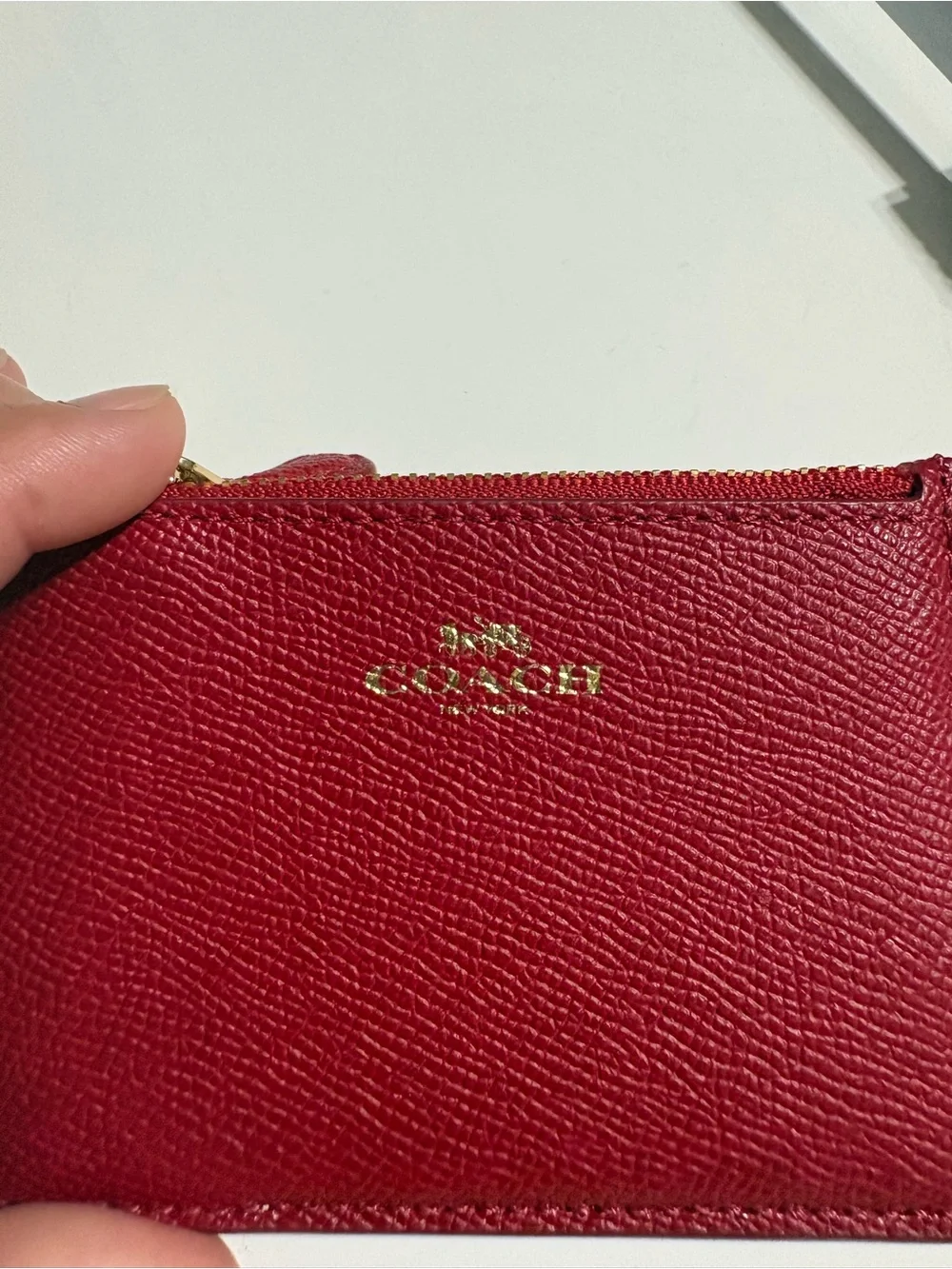 Coach Red Leather Zip Card Case Key Ring